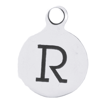 Silver Round Initial Charm - Letter R