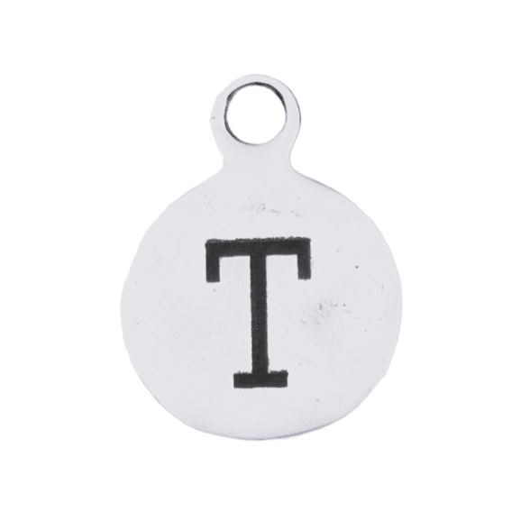 Silver Round Initial Charm - Letter T
