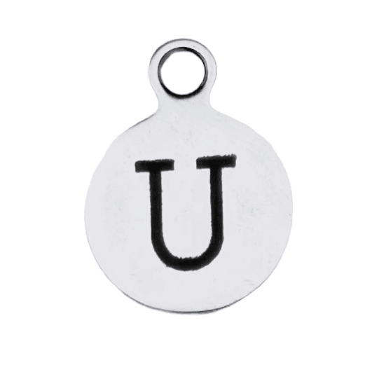 Silver Round Initial Charm - Letter U