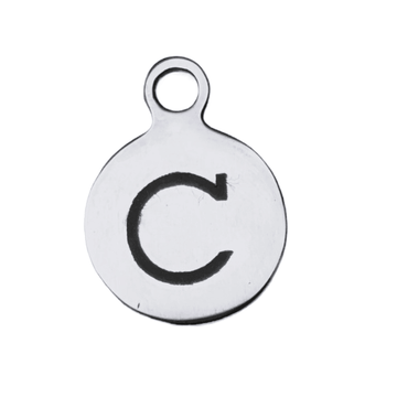 Silver Round Initial Charm - Letter C