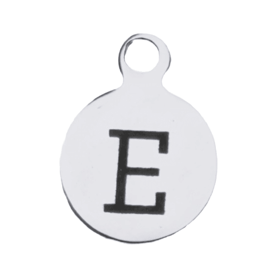 Silver Round Initial Charm - Letter E