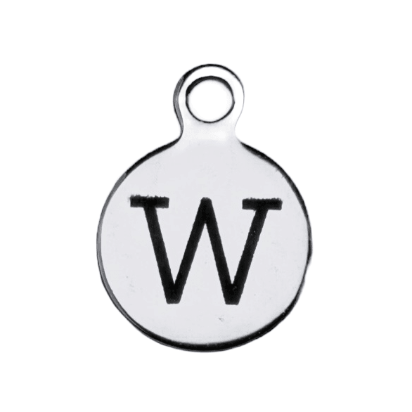 Silver Round Initial Charm - Letter W
