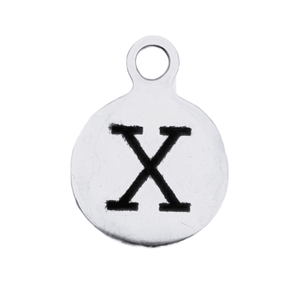Silver Round Initial Charm - Letter X