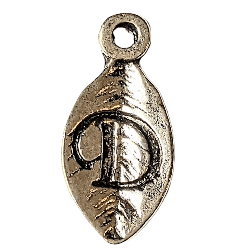 Silver Leaf Initial Charm - Letter D