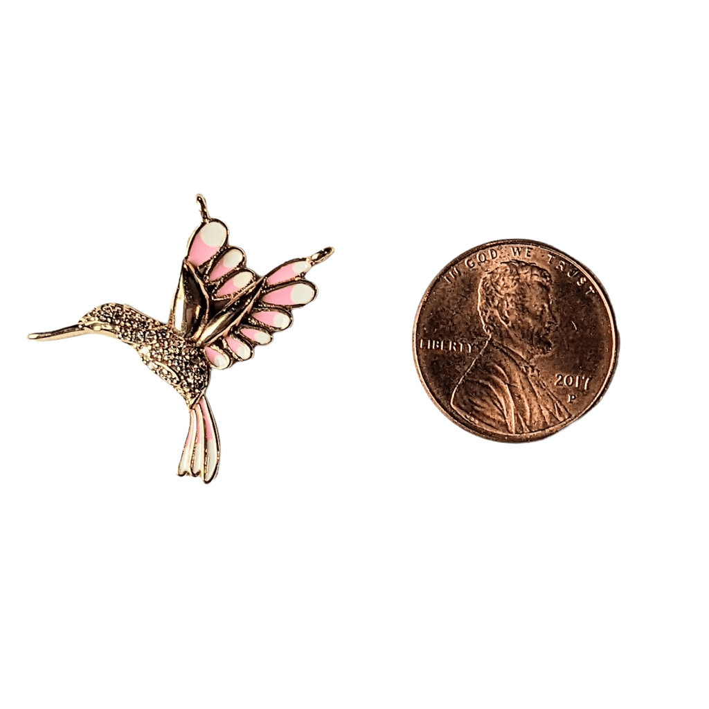 Gold CZ Enamel Hummingbird Charm Pendant