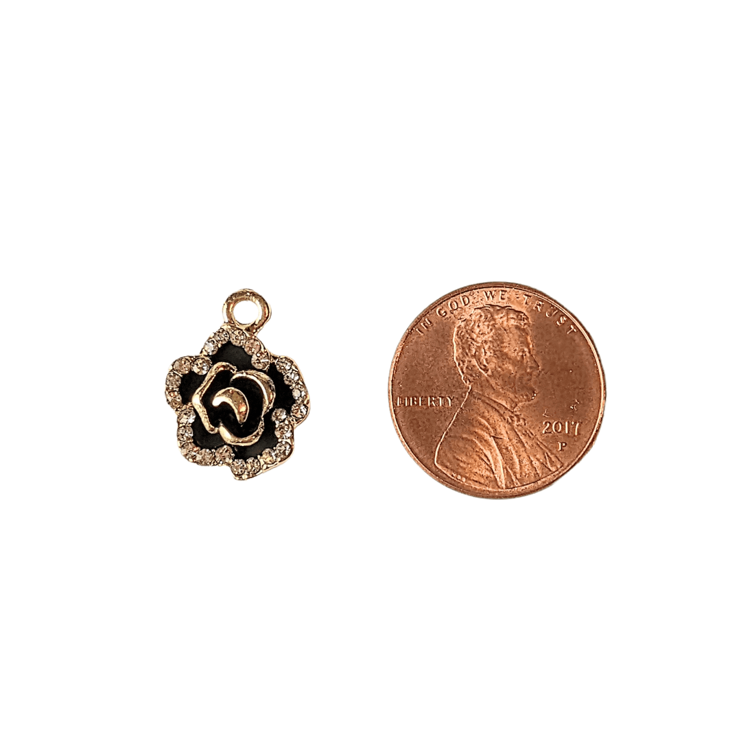 Gold CZ Black Rose Charm