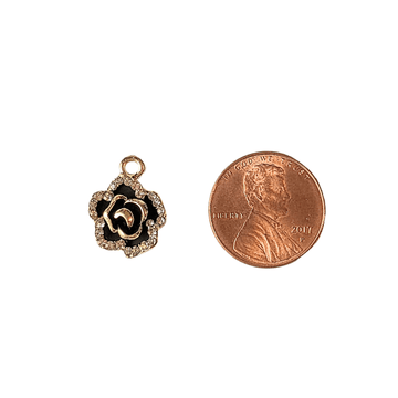 Gold CZ Black Rose Charm