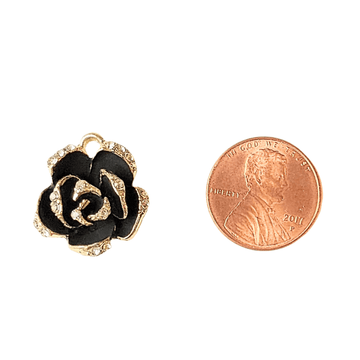 Gold CZ Enamel Rose Charm Pendant