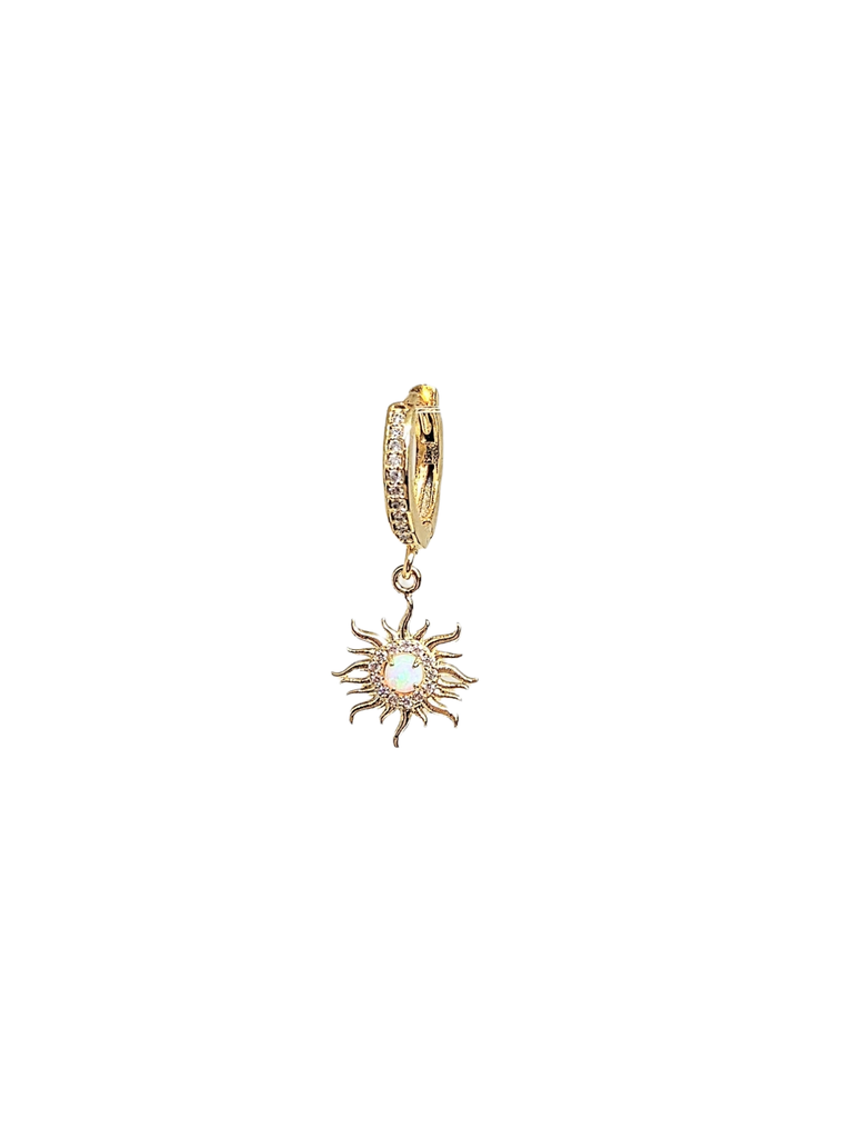 Gold Fiery Sun Opal CZ Huggie Hoop earrings, 15mm Hoop Drop