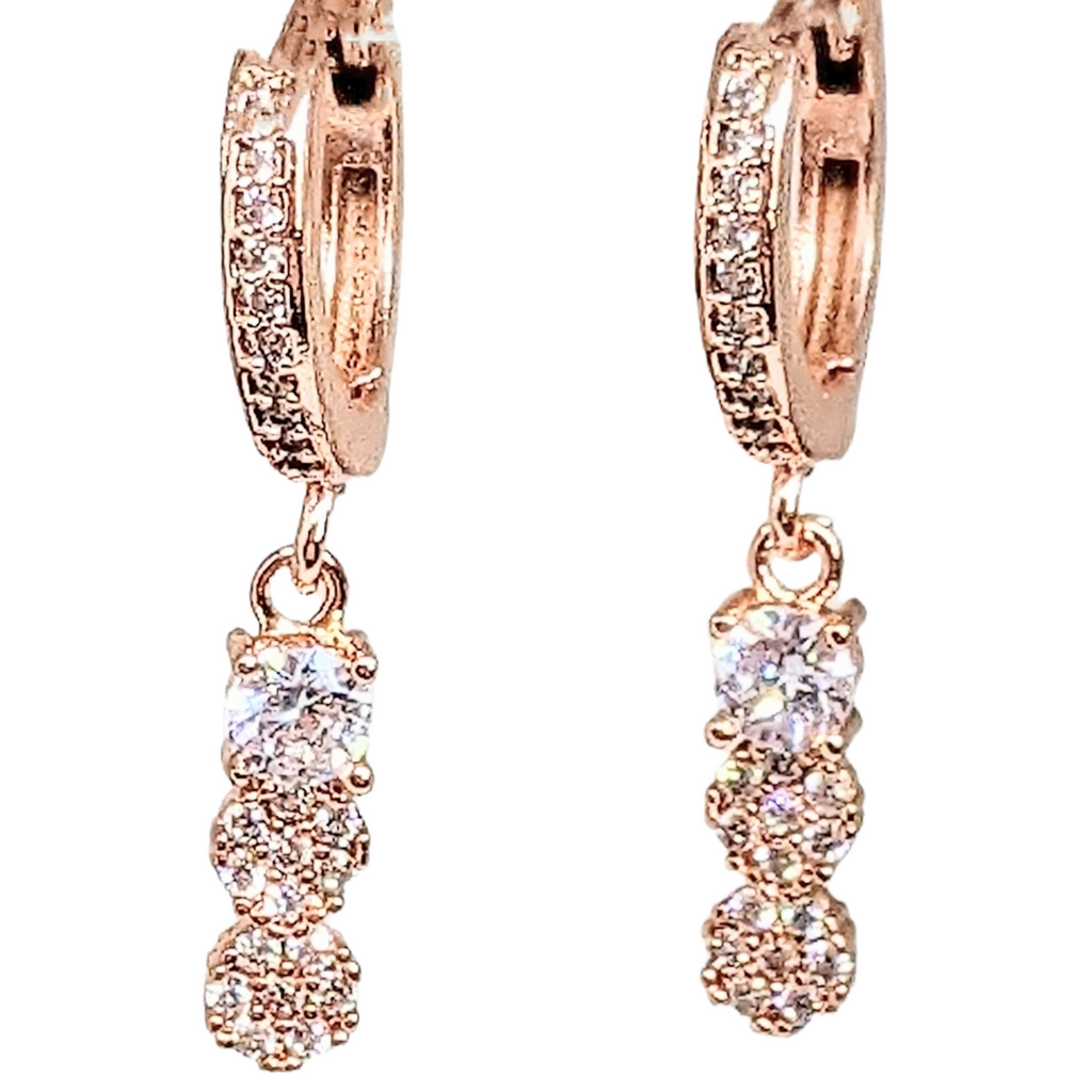 Rose-Gold CZ Dangle Hoop earrings, 15mm Hoop Drop