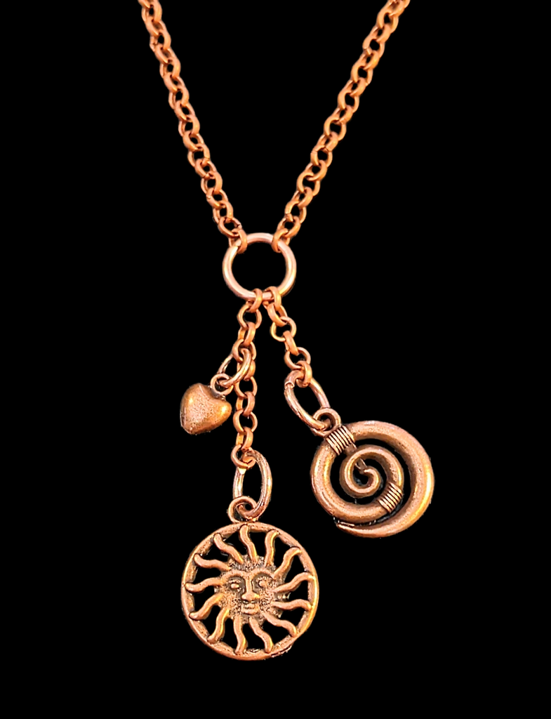 Celestial Sun Copper charm cluster lariat necklace, 18-24 inch