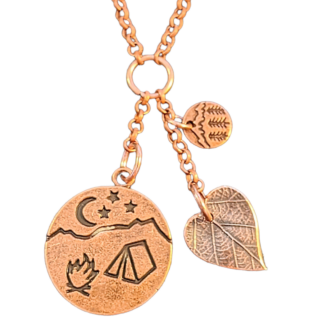 Camping Copper Charm Keeper Necklace, 18-24 inch