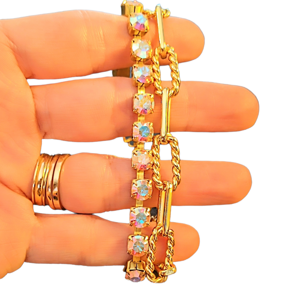 Crystal & Gold Snap Ring Necklace - 24 inch