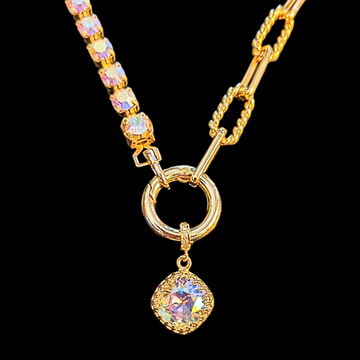Crystal & Gold Snap Ring Necklace - 24 inch
