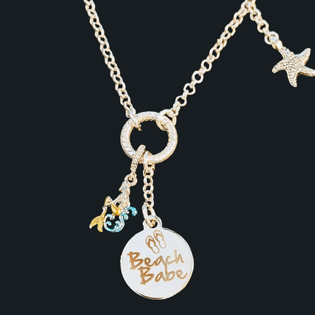 Beach Babe Mermaid cluster charm lariat necklace - 18-24 inch