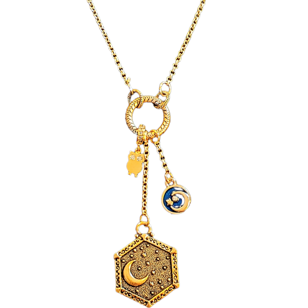 Crescent Moon Sun Charm Keeper Necklace, 18 - 24 inches