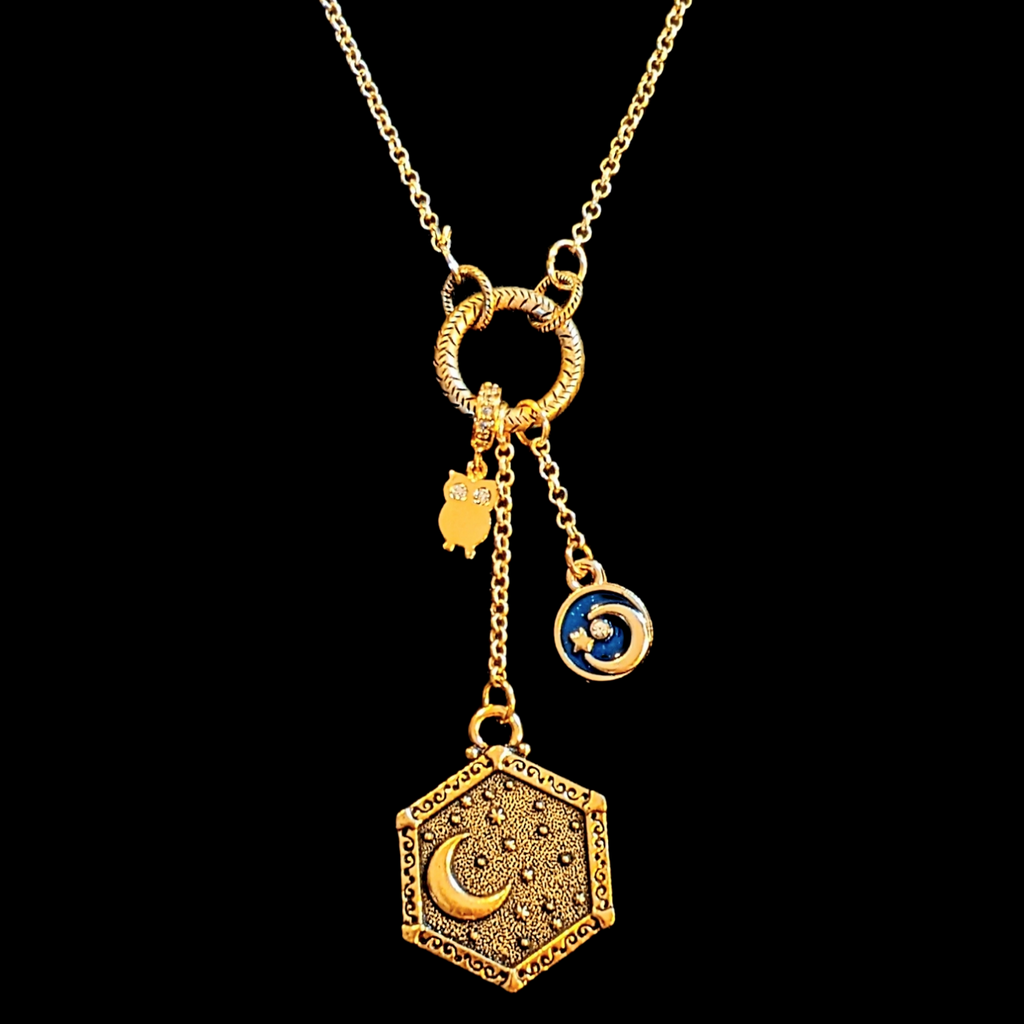 Crescent Moon Sun Charm Keeper Necklace, 18 - 24 inches