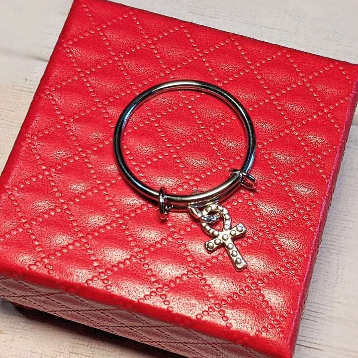 Ankh Cross Expandable Charm Ring