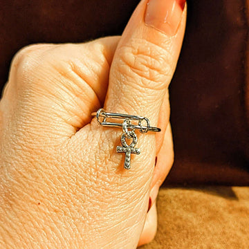 Ankh Cross Expandable Charm Ring