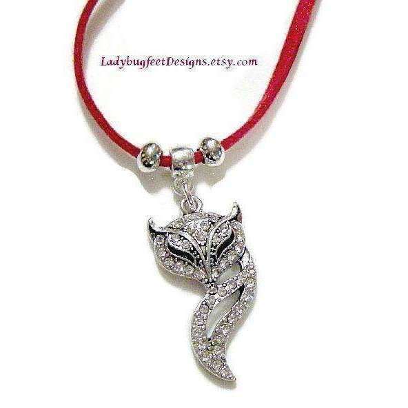FOX Rhinestone Faux Suede Necklace, 20 inch