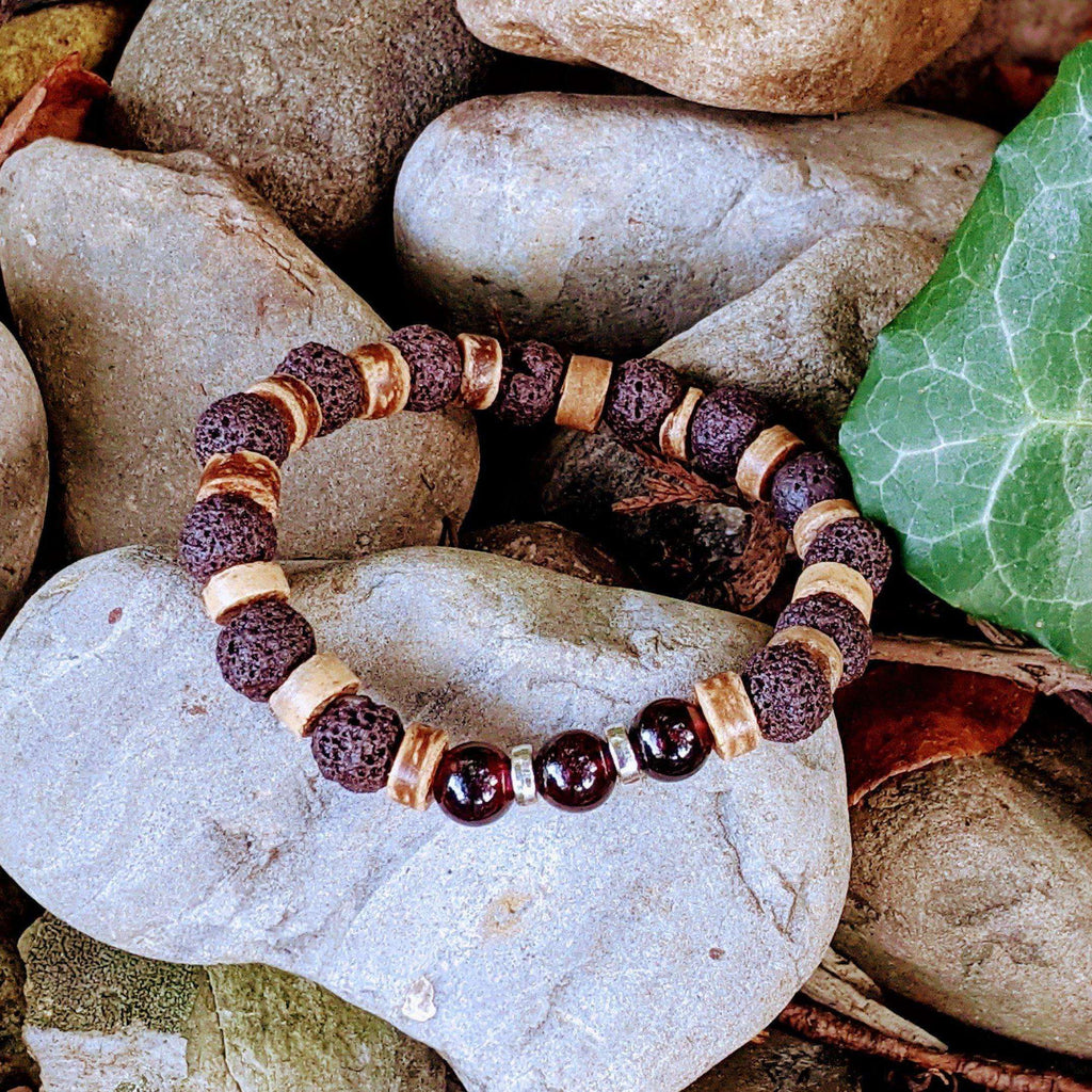 Garnet Gemstone Lava Bead Stretch bracelet-JANUARY Birthstone