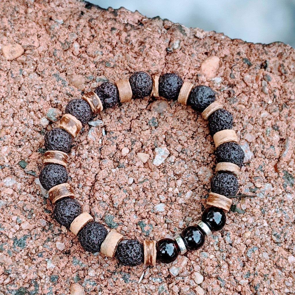 Garnet Gemstone Lava Bead Stretch bracelet-JANUARY Birthstone