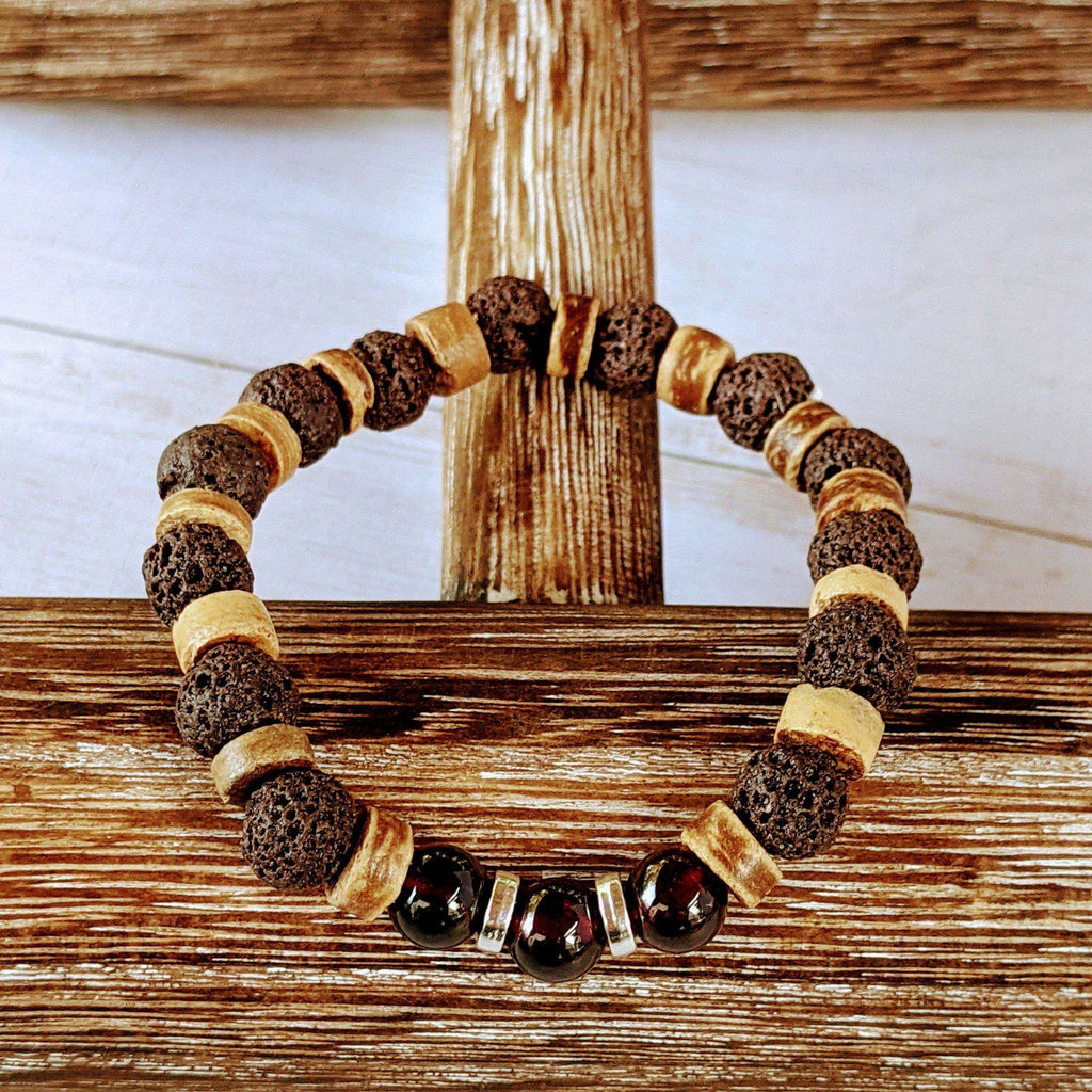 Garnet Gemstone Lava Bead Stretch bracelet-JANUARY Birthstone