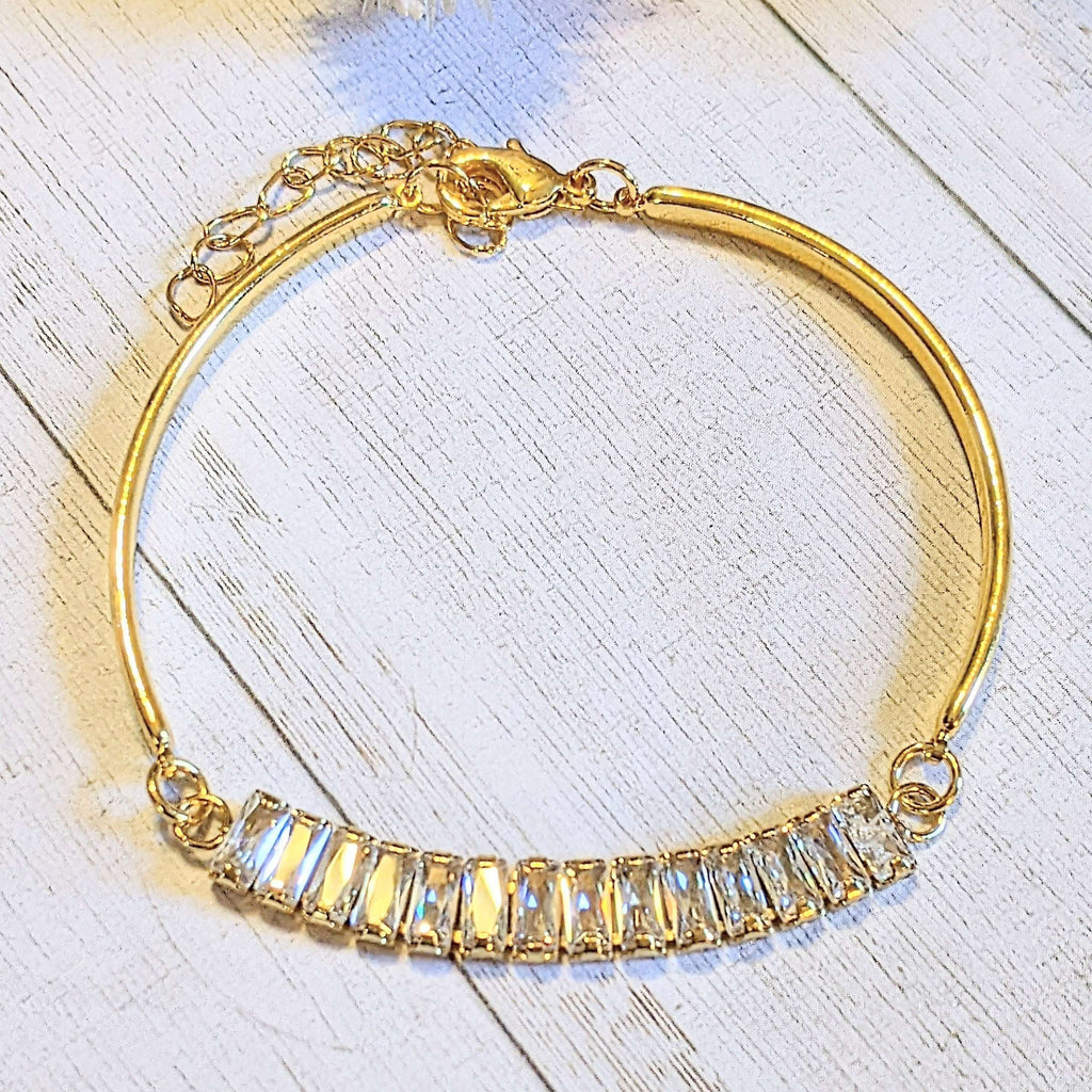 Gold CZ Baguette Bangle Bracelet, Large