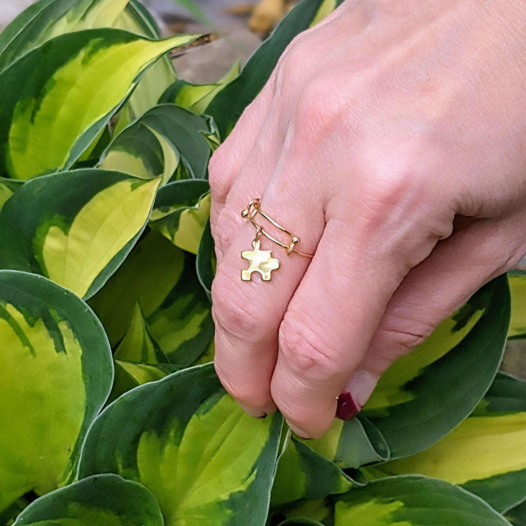 Gold Puzzle Piece Adjustable Charm Ring
