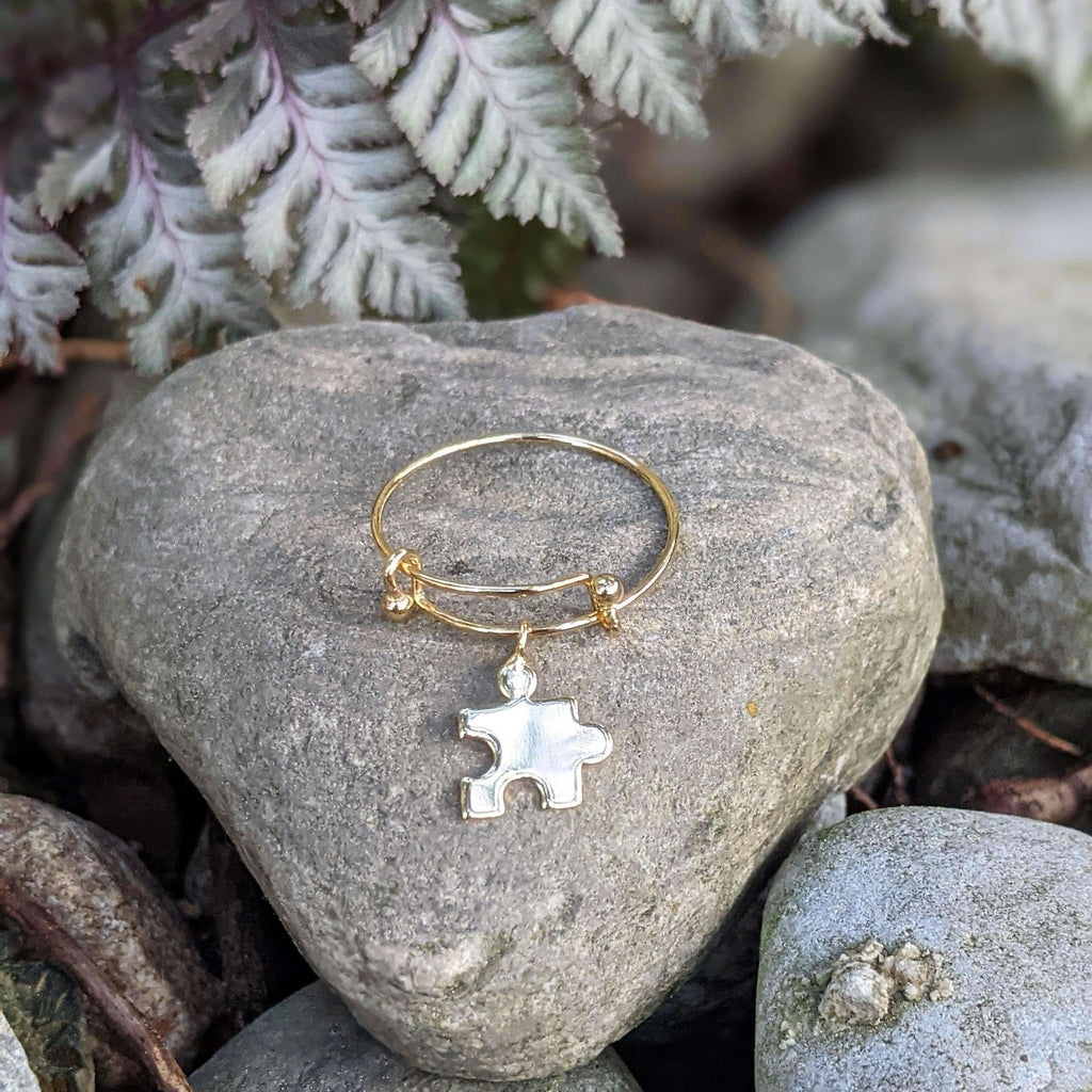 Gold Puzzle Piece Adjustable Charm Ring