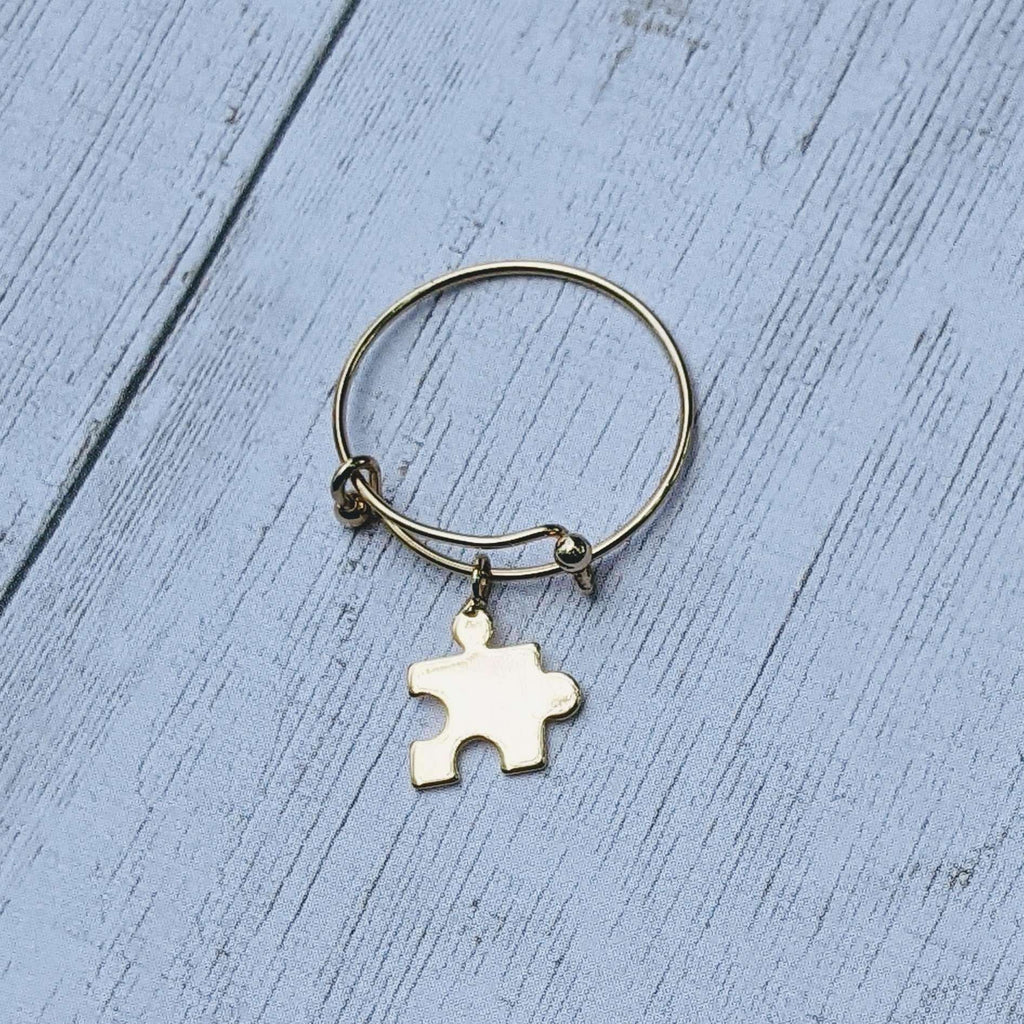 Gold Puzzle Piece Adjustable Charm Ring