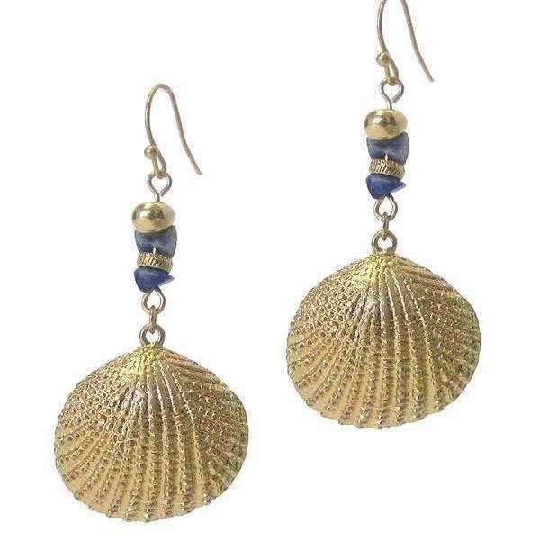 Sea Shell beaded dangle earrings, gold