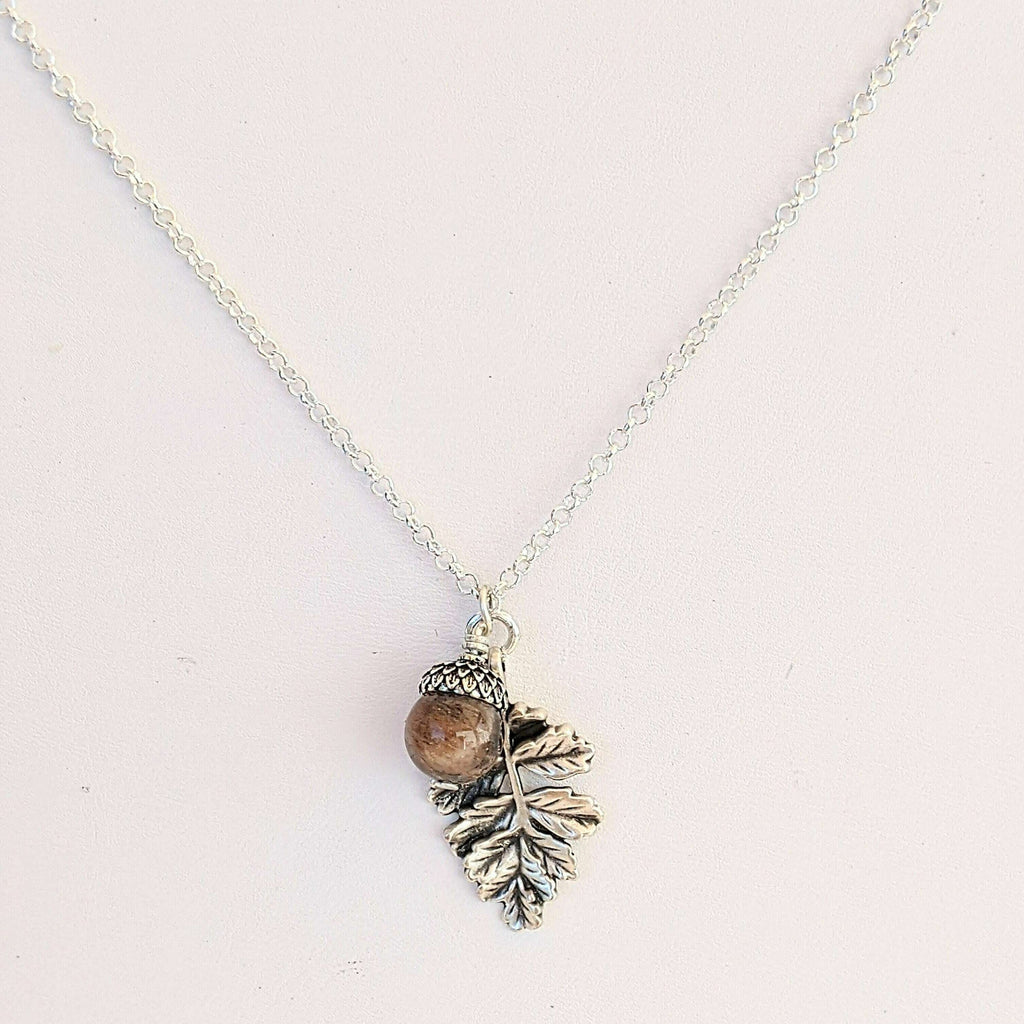 Acorn Oak Leaf Necklace, Silver