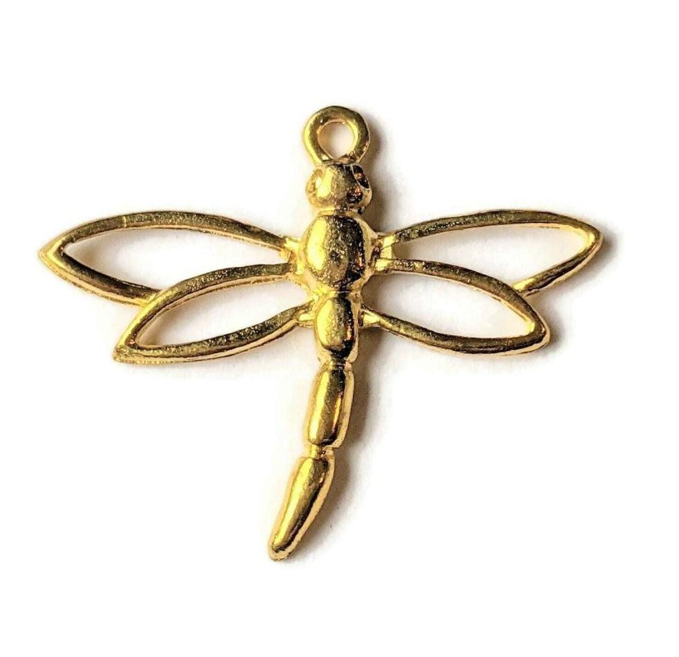 Large Gold Dragonfly Charm Pendant