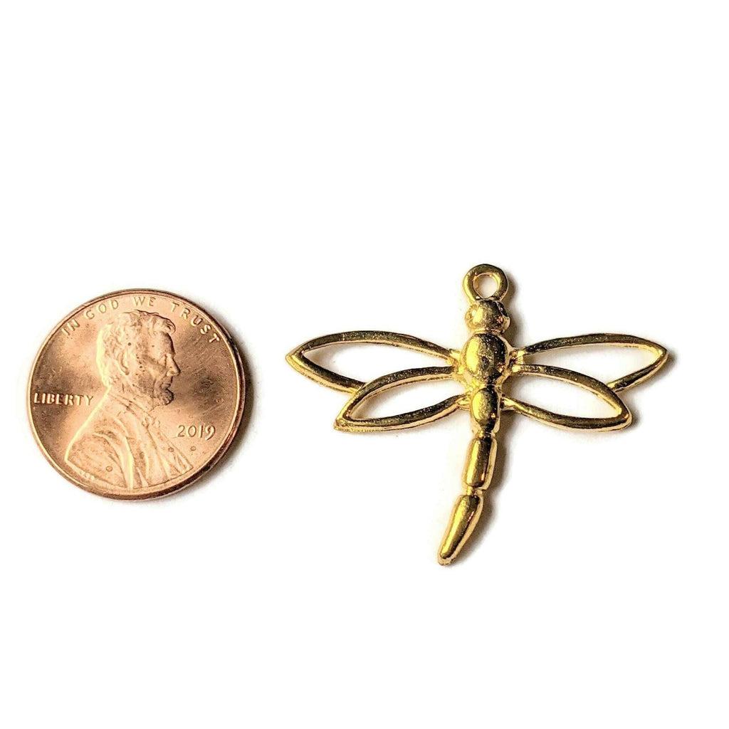 Large Gold Dragonfly Charm Pendant