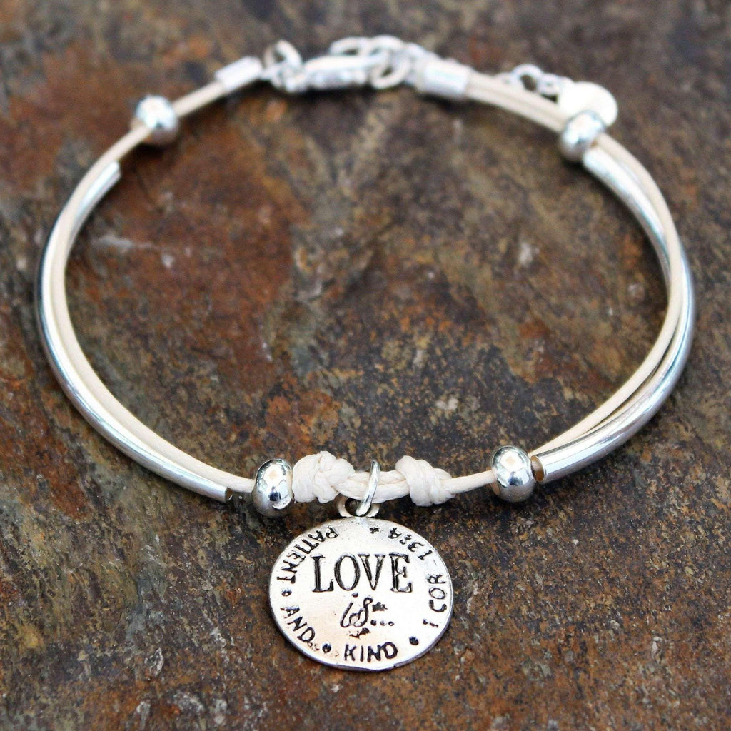 Love Is...Multi Strand Silver Tube Beaded Waxed Cord surfer Bracelet