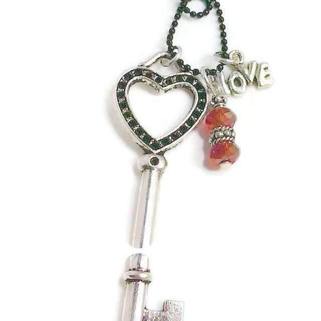 LOVE KEY CRYSTAL Charm Necklace, 28 inch