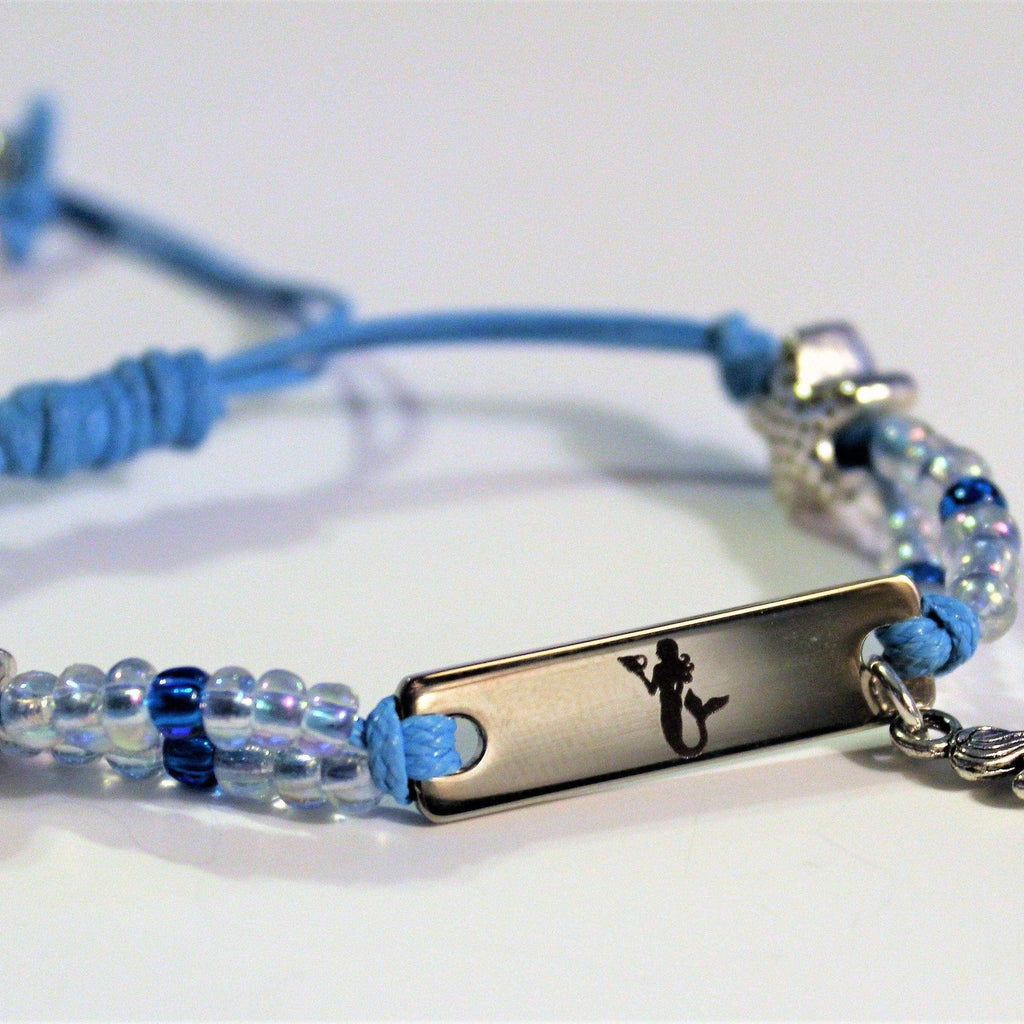 Mermaid adjustable Beaded Waxed Cord Bracelet