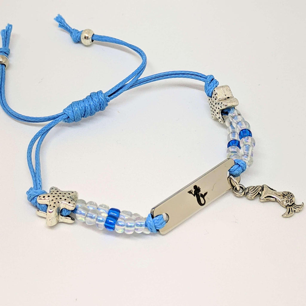 Mermaid adjustable Beaded Waxed Cord Bracelet