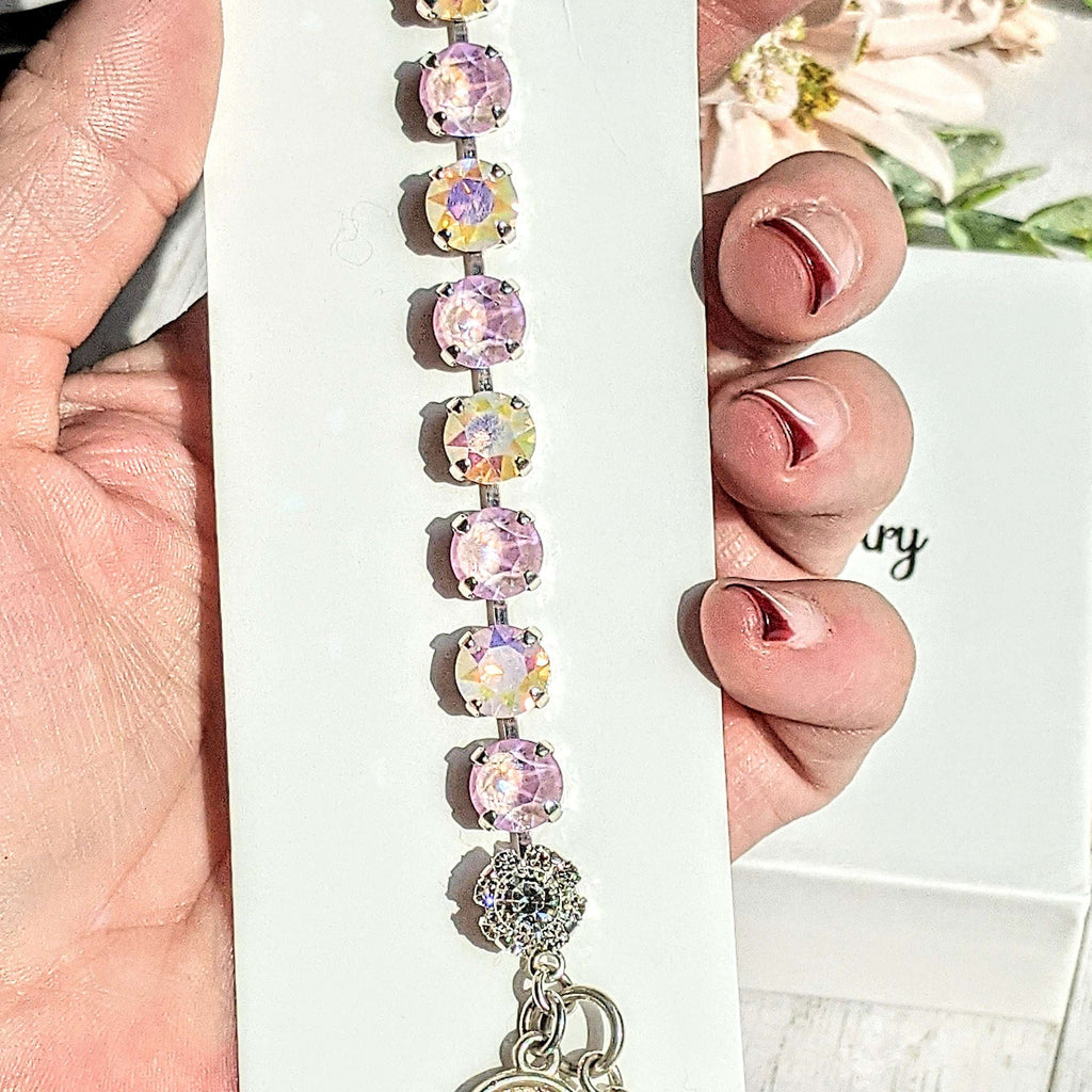Pink Lavender Faceted Crystal Druzy Dangle Bracelet