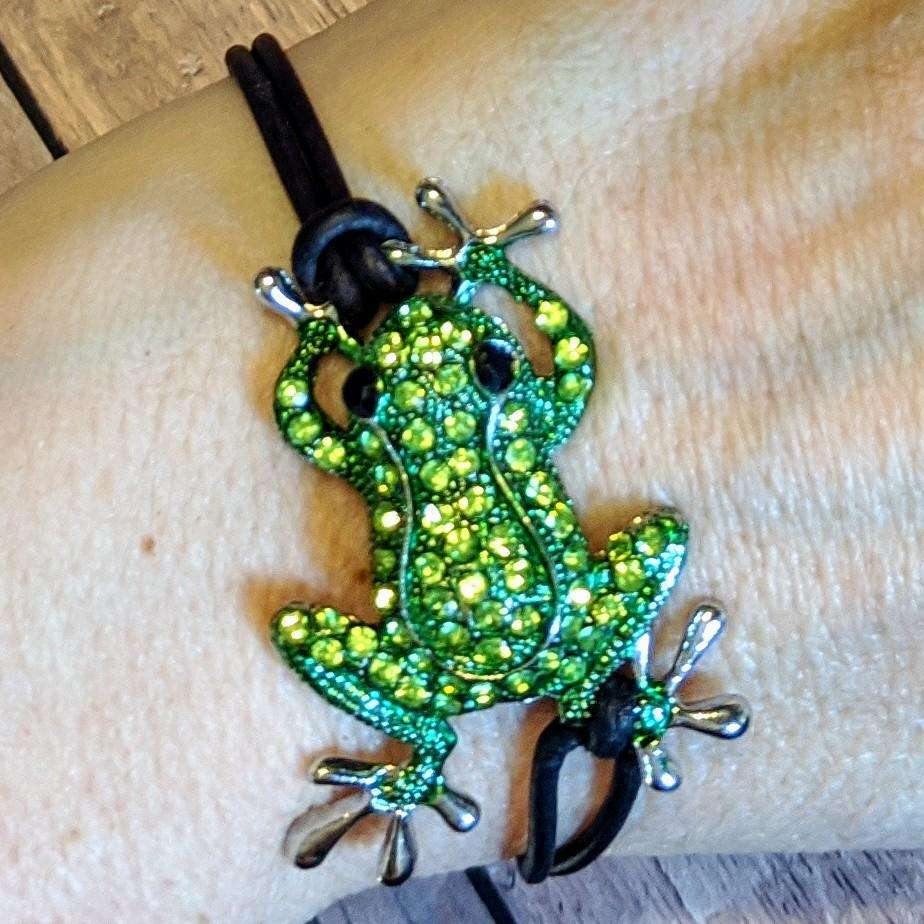 Sparkly Frog Leather Bracelet