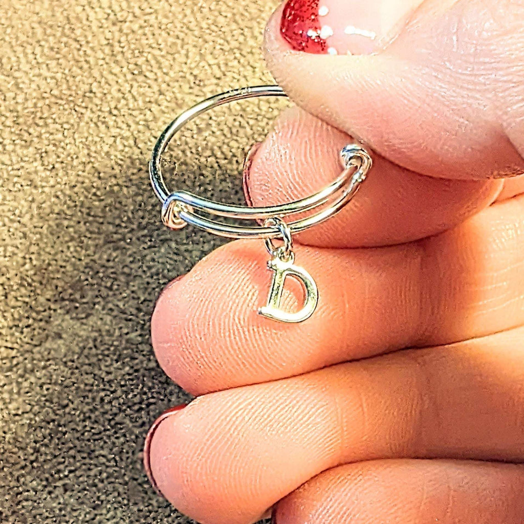 Sterling Silver Initial Charm Ring/Gift for her/Sterling Silver Mini Bangle