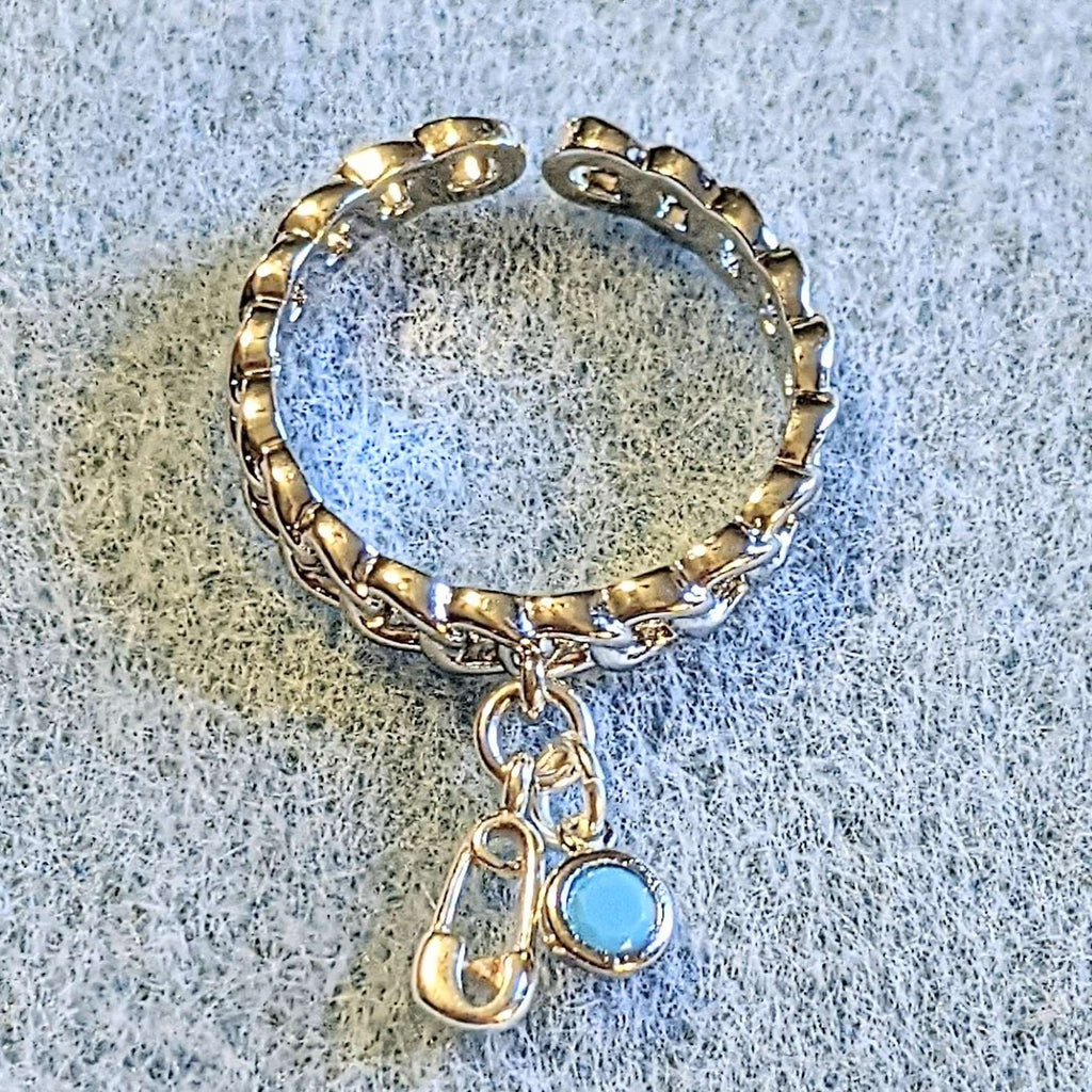 Sterling Silver New Baby Safety Pin Charm Ring