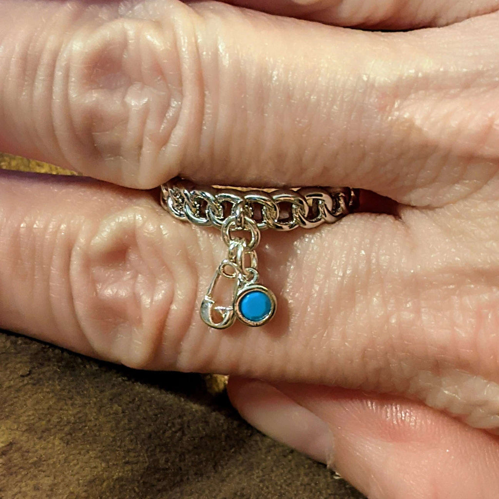 Sterling Silver New Baby Safety Pin Charm Ring