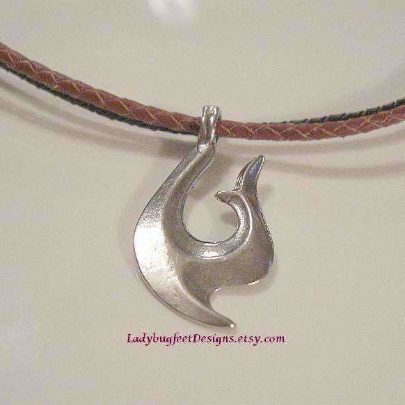 Tribal Fish Hook Pendant Men's beach necklace, 20 inch